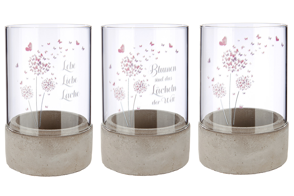 Zement Windlicht "Pusteblume", Blumen sind das Lächeln der Welt