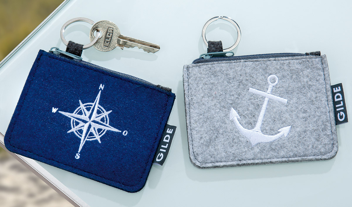 Filz Schlüsseltäschchen, Kompass, grau