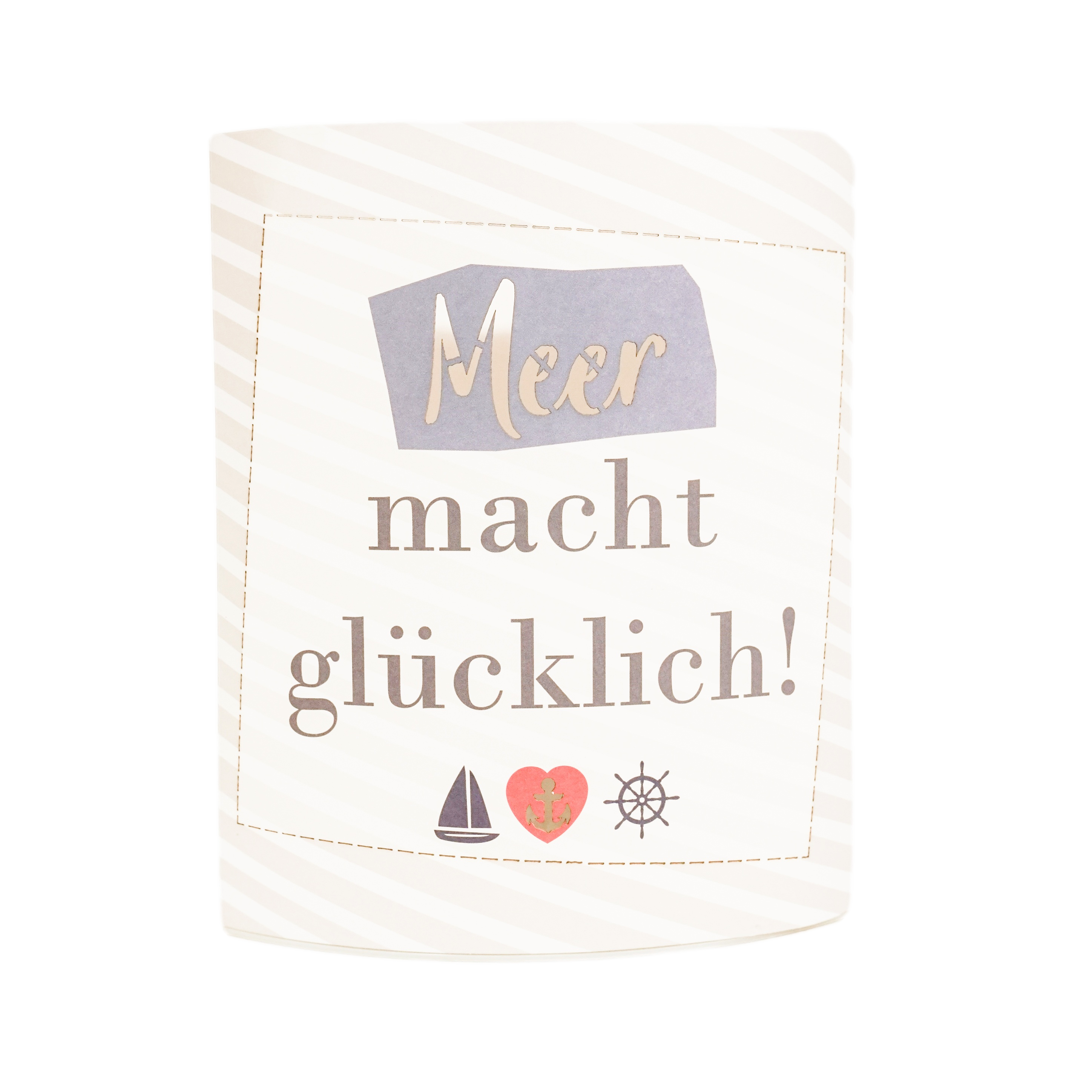 Dekoleuchte (LED), Ellipse, "Meer", Spruch, gestreift, Papier, creme, L. 6 cm, B. 13 cm, H. 16 cm