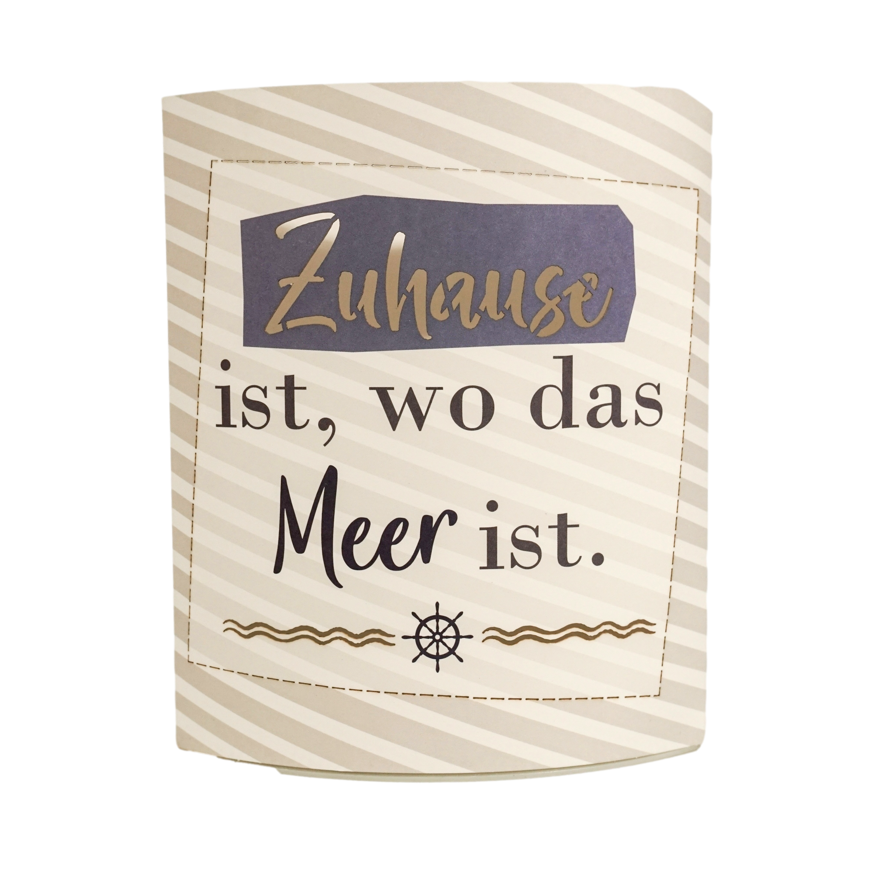 Dekoleuchte (LED), Ellipse, "Zuhause", Spruch, gestreift, Papier, creme, L. 6 cm, B. 13 cm, H. 16 cm
