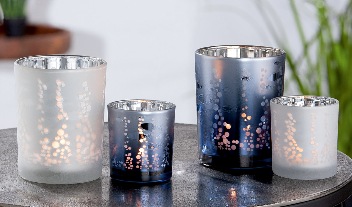 Glas Windlicht "Seaworld", blau
