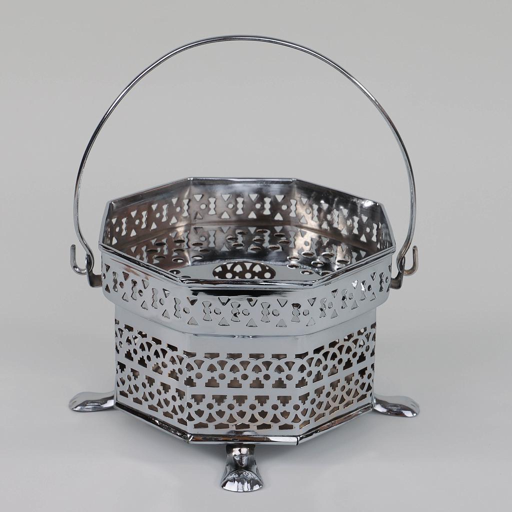 Stövchen, hoch, eckig, auf Fuß, mit Galerie und Durchbruch