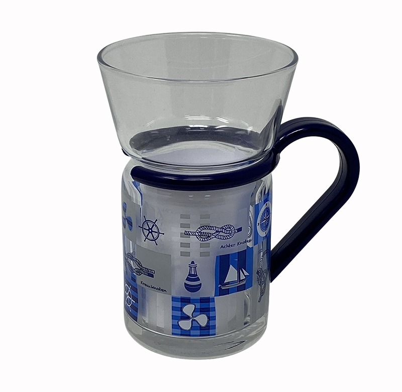 Teeglas Knoten, blauer Griff 12x7.5 cm 