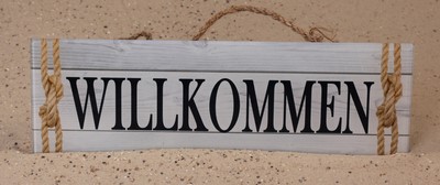 Schild &quot;Willkommen&quot;, aus Glas 30 x 10cm