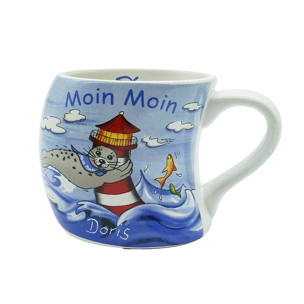 Gravurbecher &quot;Seehund&quot;, windbauchig &quot;Moin Moin&quot;