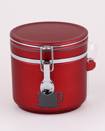 Dose &quot;Antonio&quot;, 320 g, rot Kunststoff, rund, mit Aroma-Bügelverschluss mit Portionierlöffel und Sichtfenster H 12,5 cm, Ø 13 cm