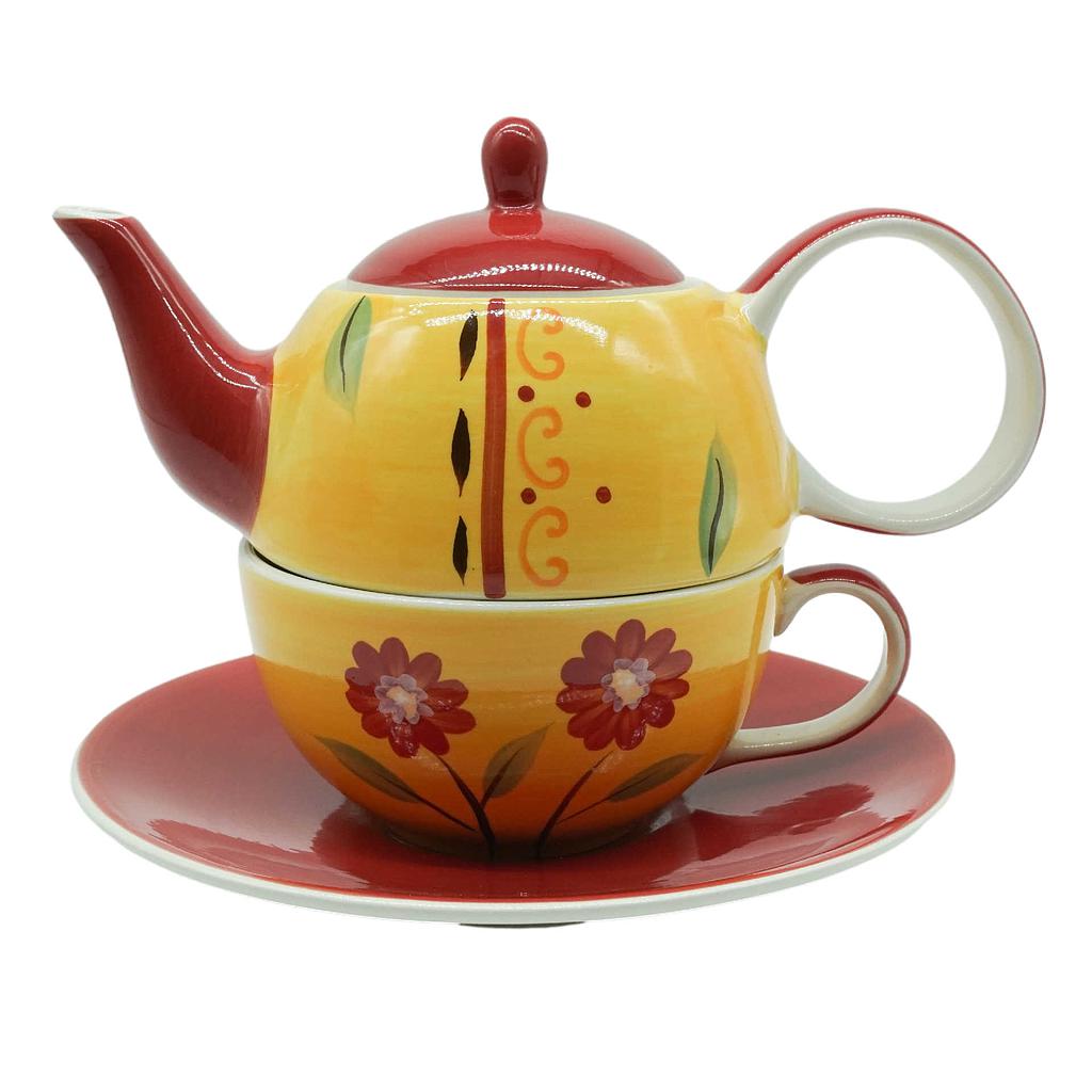 Tea-for-one Set  &quot;Danja&quot; Kanne: 0,4 l, Tasse: 0,2 l, Keramik, 4-teilig, Kanne: H 12 cm, Ø 5,5 cm Tasse: H 6 cm, Ø 10 cm