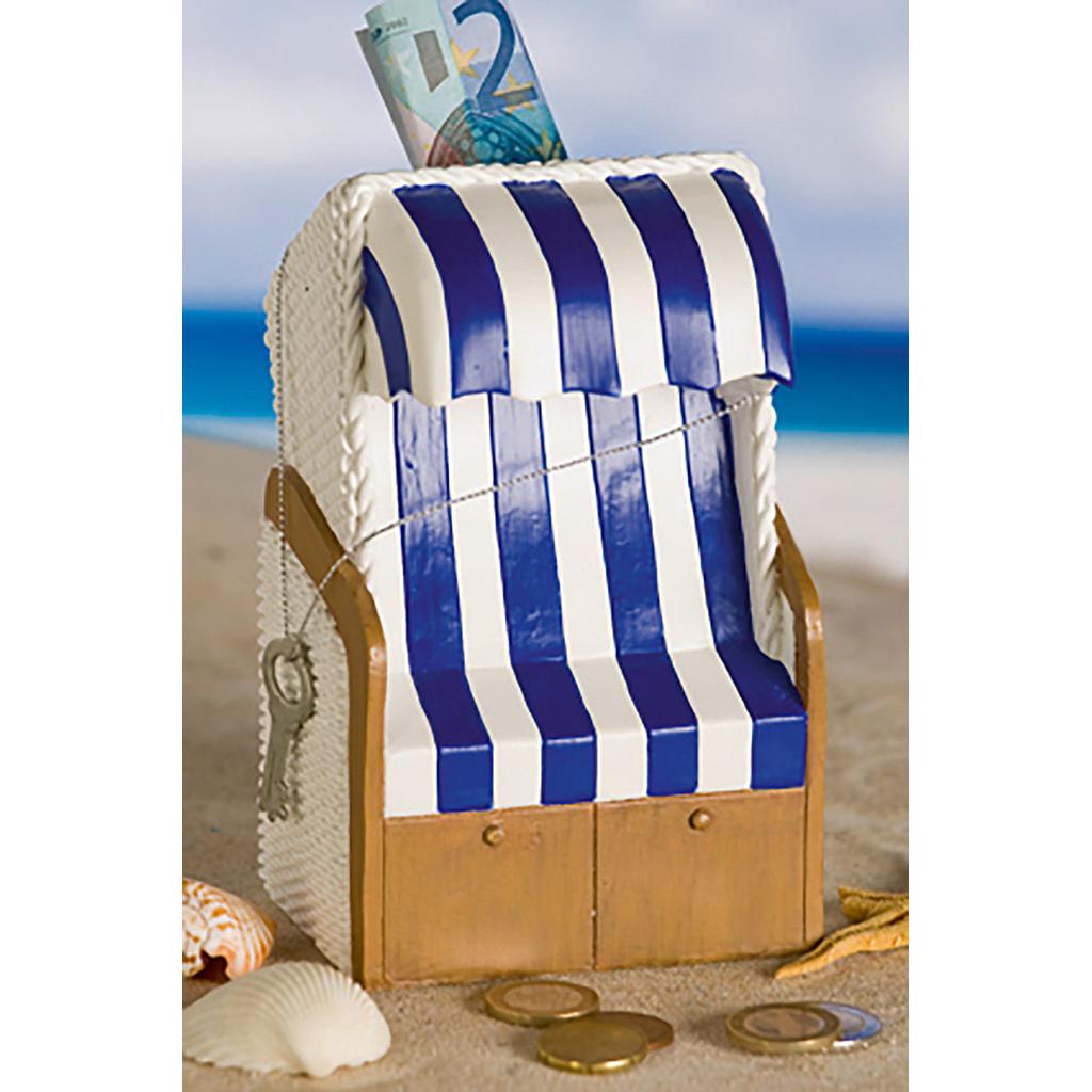 Spardose&quot;Strandkorb&quot;blau/weiß,Poly 