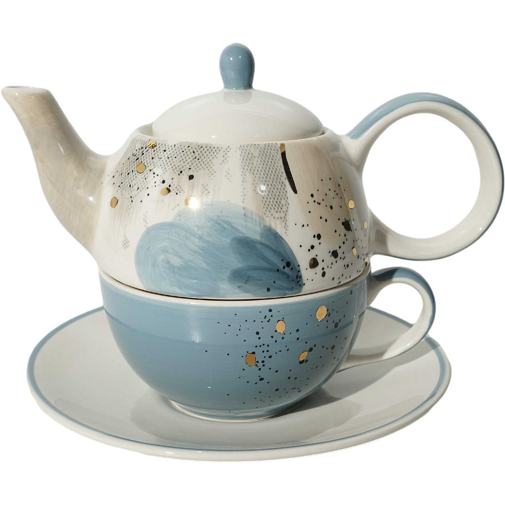 Tea-for-one Set "Belle" Kanne: 0,4 l, Tasse: 0,2 l, Keramik mit Goldauflage, 4-teilig, Kanne: H 12 cm, Ø 5,5 cm Tasse: H 6 cm, Ø 10 cm
