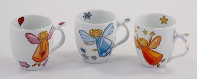 Becher "Schutzengel" 0,35 l, Porzellan, 3-fach sortiert, H 10,5 cm, Ø 8,8 cm