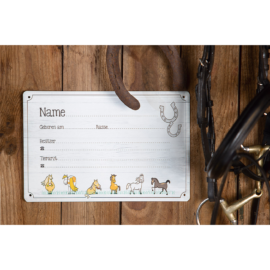 Metall Schild Steckbrief Pferde 
