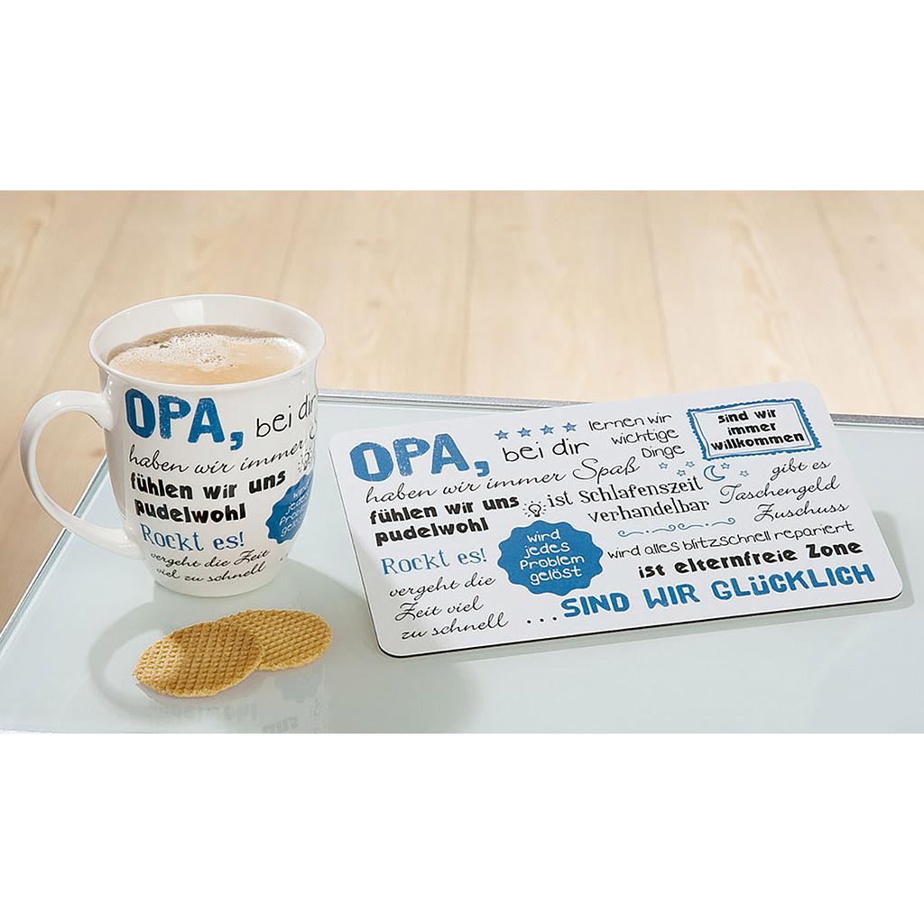 Brettchen, rechteckig, "Opa, bei dir sind wir... ", Spruch, Resopal, weiß, VE 6, L. 15 cm, B. 24 cm