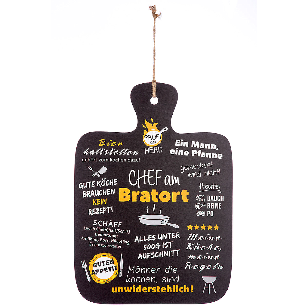 Schild &quot;Chef am Bratort&quot; dunkelbraun/weiß/orange