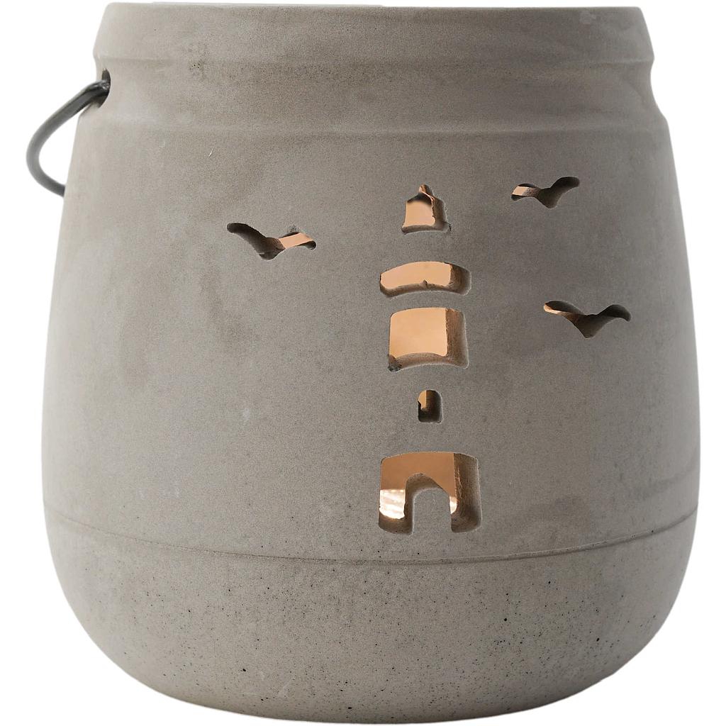 Beton Windlichter Leuchtturm/Möwen 12 cm/h grau