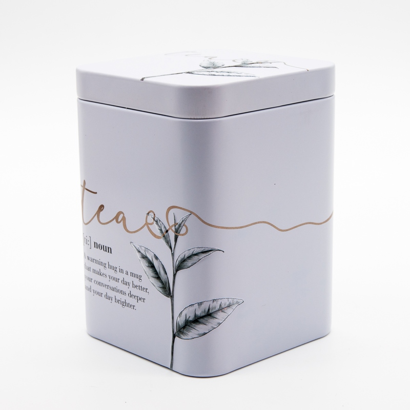 Dose &quot;Iva&quot;, 100 g Weißblech, eckig, Stülpdeckel matt, geprägt 7,3 x 7,3 x 10 cm