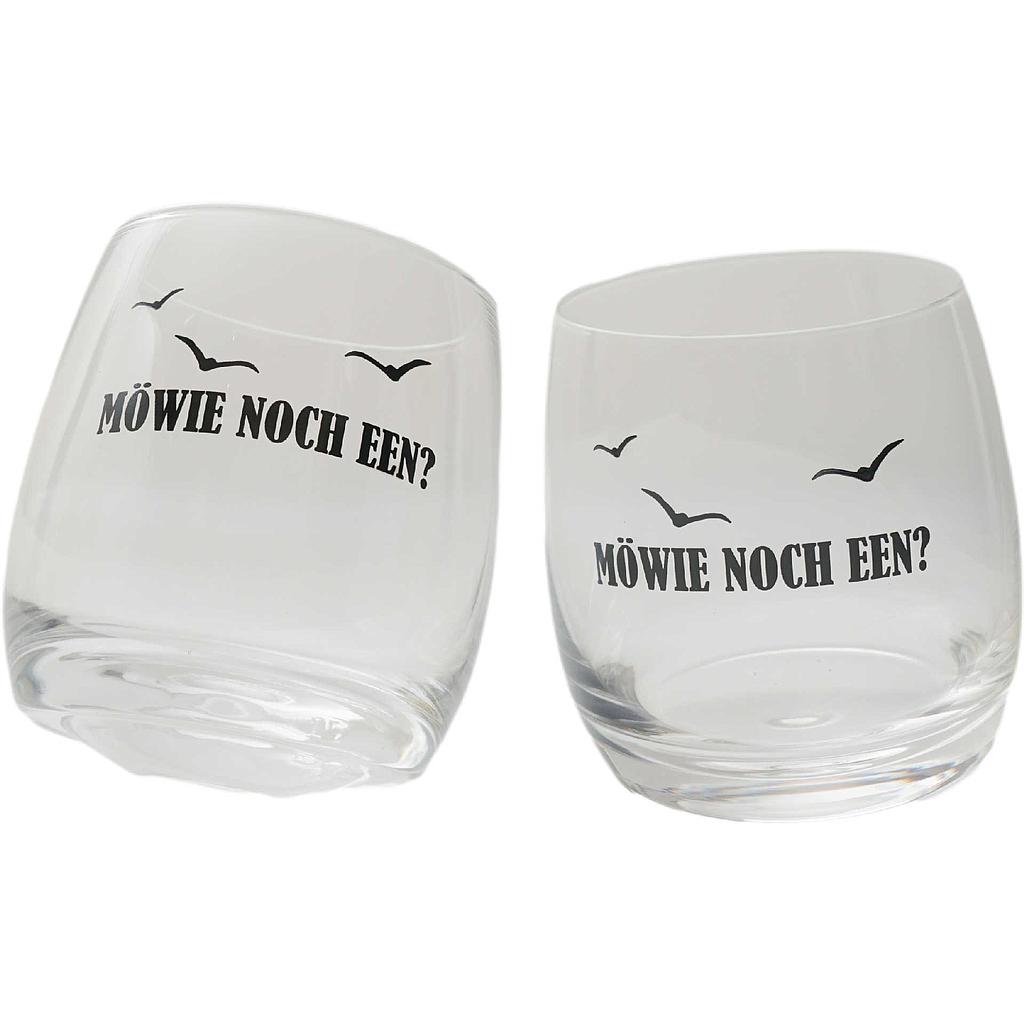 Wobbling Glass &quot;MÖWIE NOCH EEN&quot; Design Möwen ca. 200 ml 2er-Set