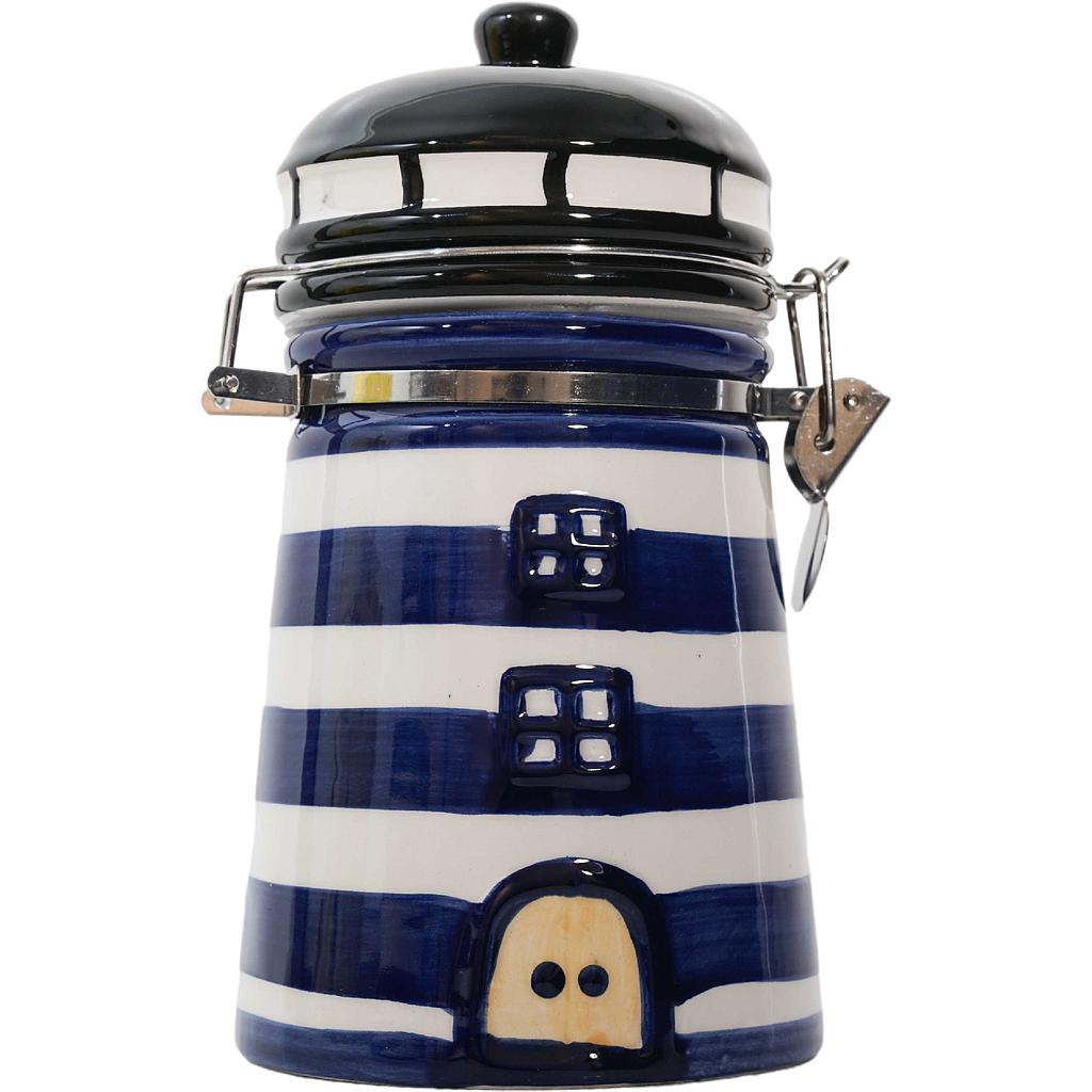 Keramik-Leuchtturmvorratsdose ca. 18.5x9.8cm blau/weiß 250g