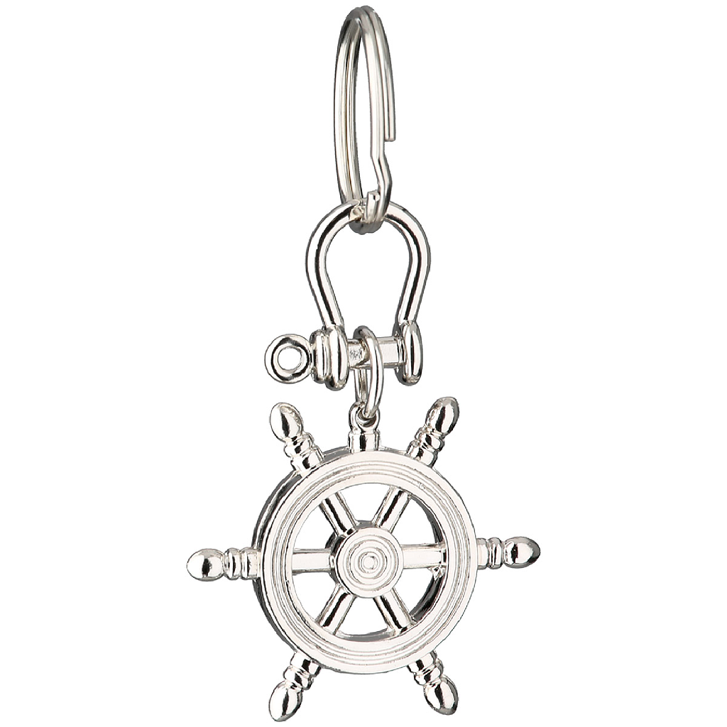 Schlüsselanhänger, Steuerrad, &quot;Steuerrad&quot;, Metall, silberfarben, 2, L. ,4 cm, B. 4,5 cm, H. 9,5 cm