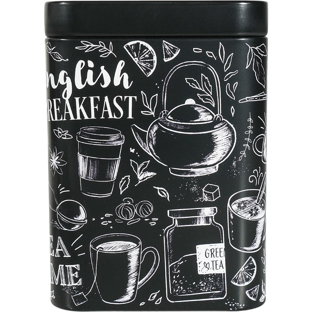 Dose &quot;Noir&quot;, 100 g Weißblech, eckig, Stülpdeckel,  7,3 x 7,3 x 10 cm