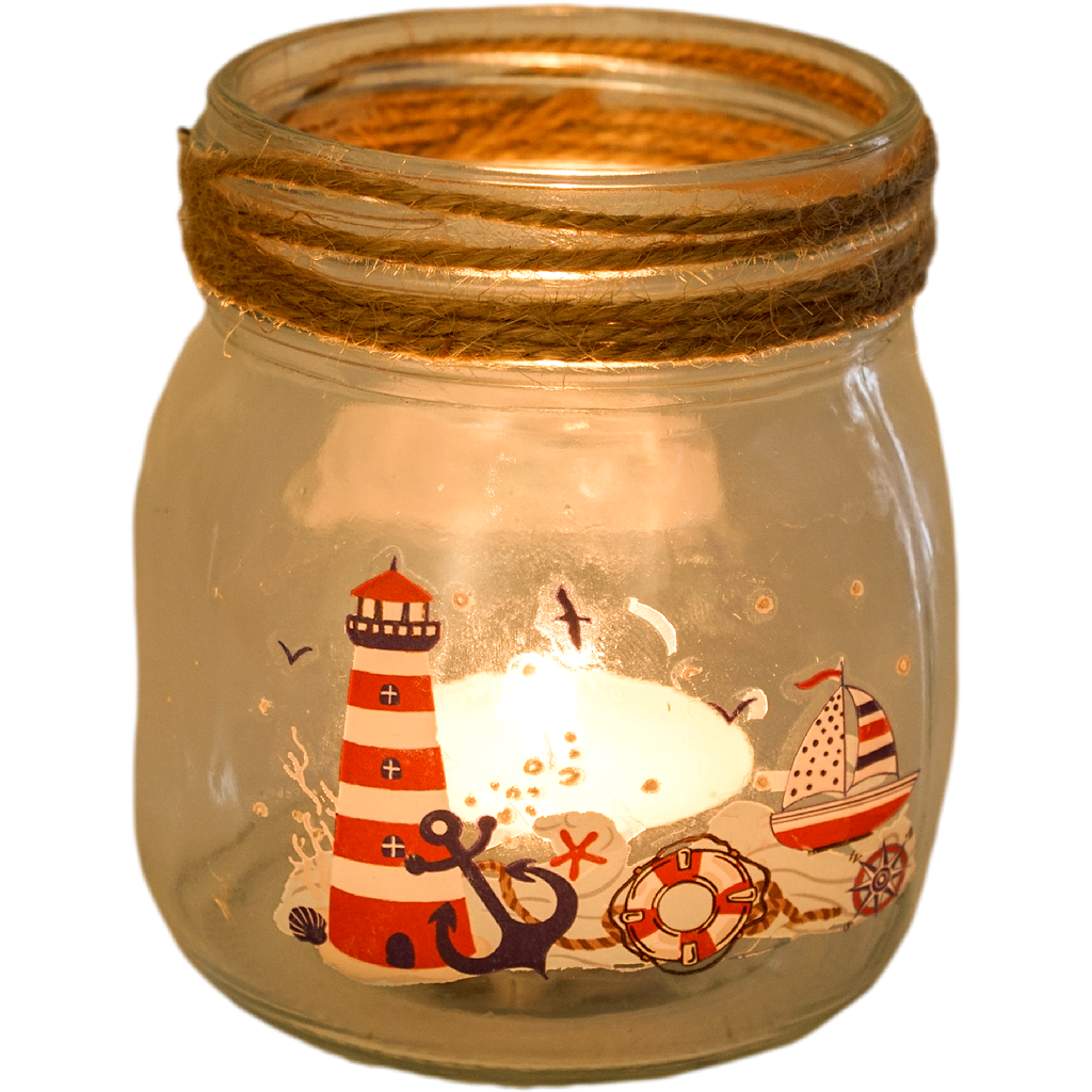 Windlicht aus Glas Küstengruß, H:8,5 cm, D: 8 cm