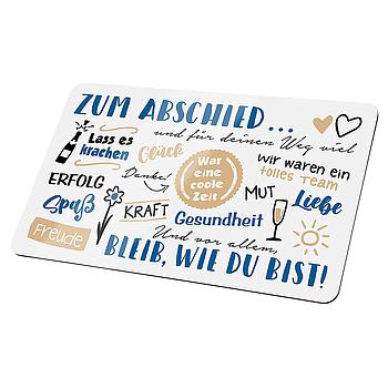 Brettchen Weisheit "Zum Abschied" blau/weiß/schwarz  Produktbeschreibung: - Made in Germany - feuchtigkeitsabweisend - hitzebeständig - lebensmittelhygienegerecht - abrieb- /säurefest