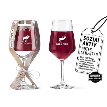 Weinglas "Rot & Wild" Füllmenge ca. 500ml, mit Banderole "Zum Wohl!", spülmaschinenfest, deutsche Herstellung