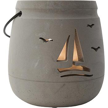 Beton Windlichter Segelschiff/Möwen 12 cm/h grau