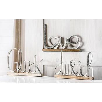Alu Schriftzug "GLÜCK" auf Holzbase