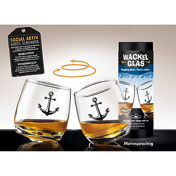 2tlg. Set, Wackelglas, "Anker", Ankermotiv, Glas, klar, H. 8,5 cm, D. 7,5 cm